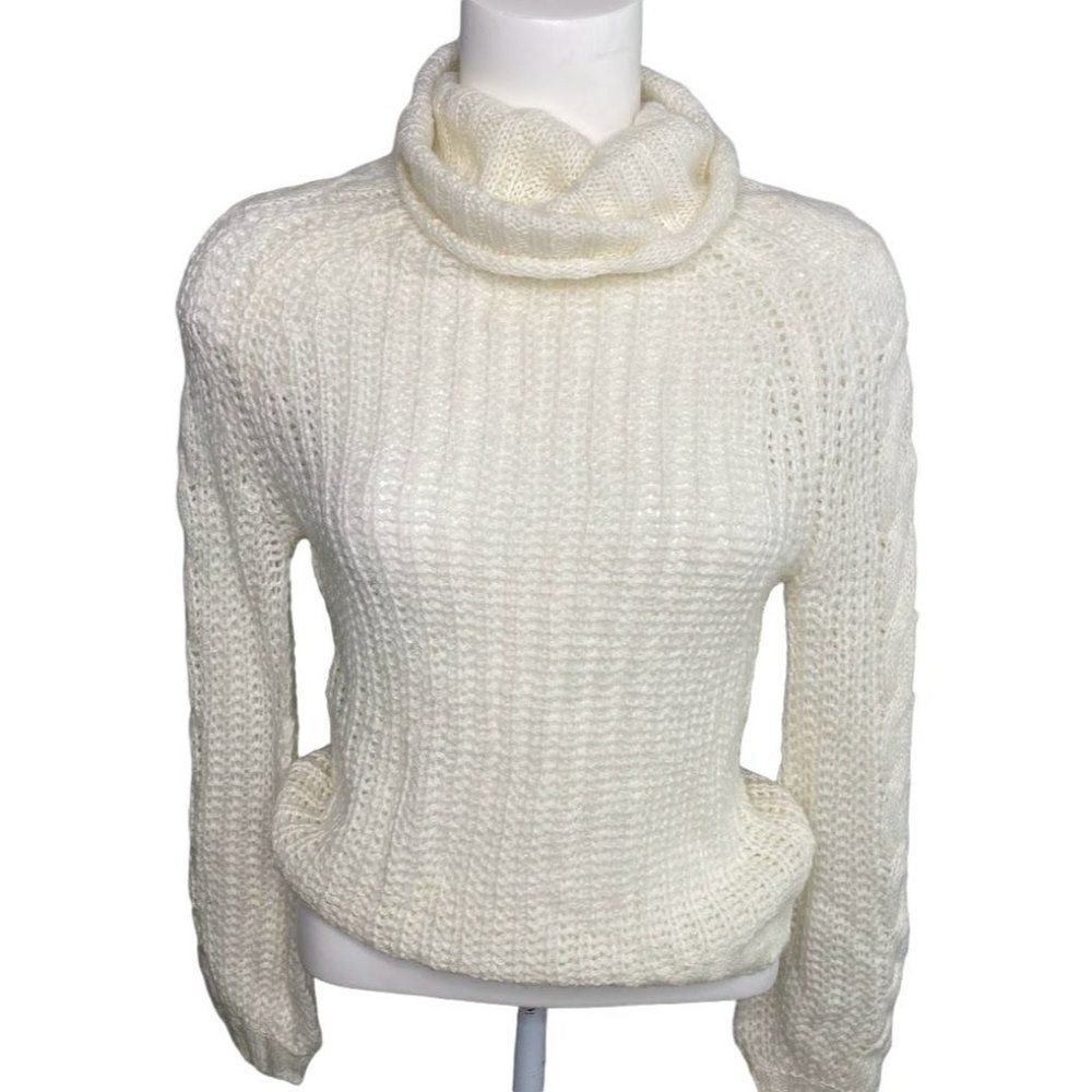 Planet Gold Cowl Neck Sweater Top‎ Women's SMALL Ivory White Open Knit Soft NEW